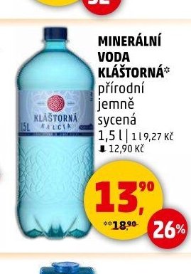 MINERÁLNÍ VODA KLÁŠTORNÁ* přírodní jemně sycená