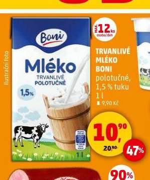 Mléko Boni polotučné 1 l