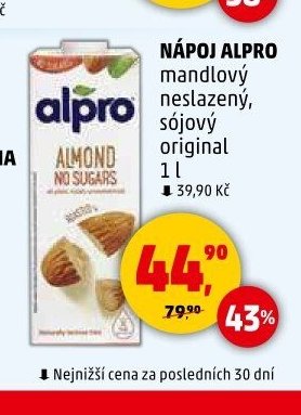 NÁPOJ ALPRO mandlový neslazený, sójový original 1 l