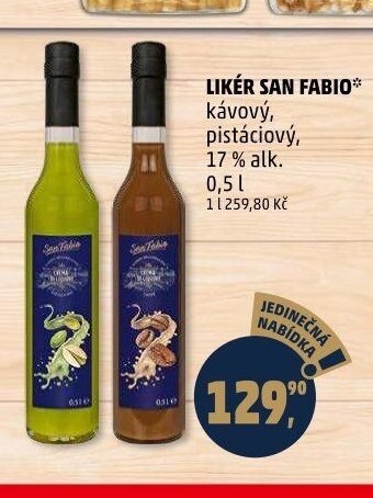 LIKÉR SAN FABIO kávový, pistáciový 0,5 l