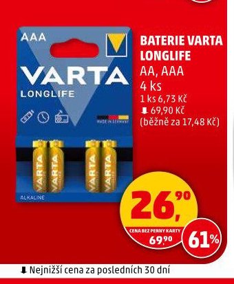 BATERIE VARTA LONGLIFE AA, AAA 4 ks