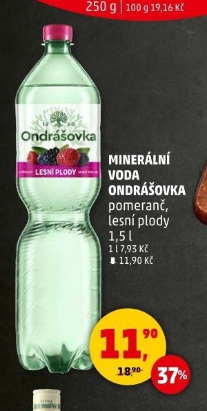 MINERÁLNÍ VODA ONDRÁŠOVKA pomeranč, lesní plody 1,5 l