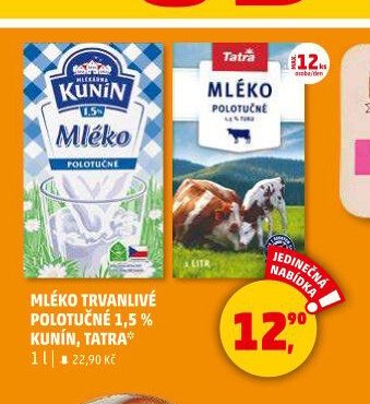 Mléko trvanlivé polotučné Kunín, Tatra