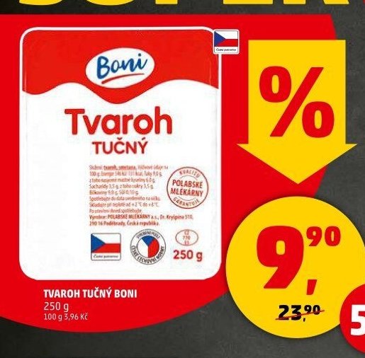 Tvaroh tučný Boni 250 g