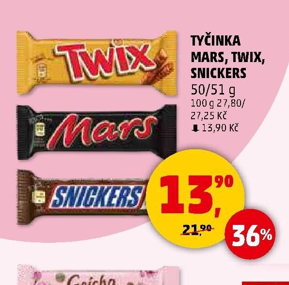 Tyčinky Mars, Twix, Snickers
