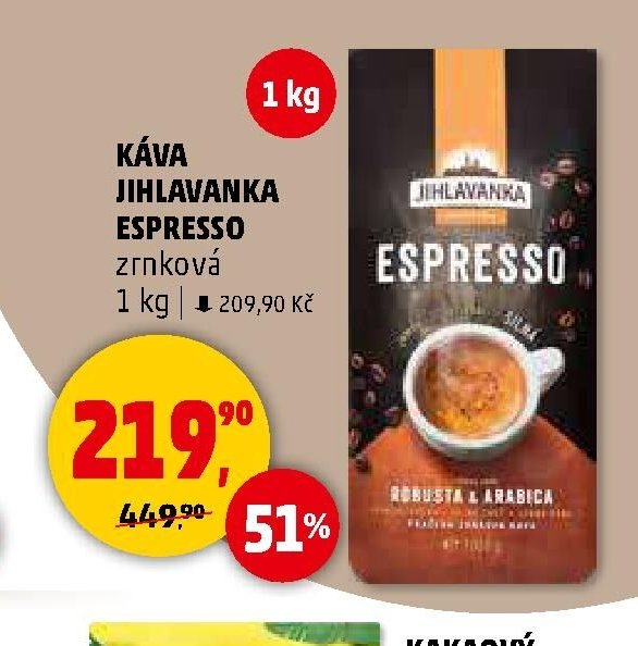 KÁVA JIHLAVANKA ESPRESSO zrnková 1 kg