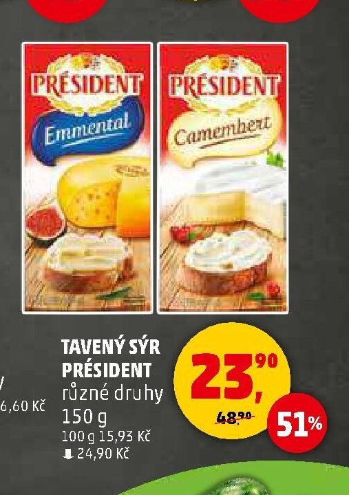 TAVENÝ SÝR PRÉSIDENT různé druhy 150 g