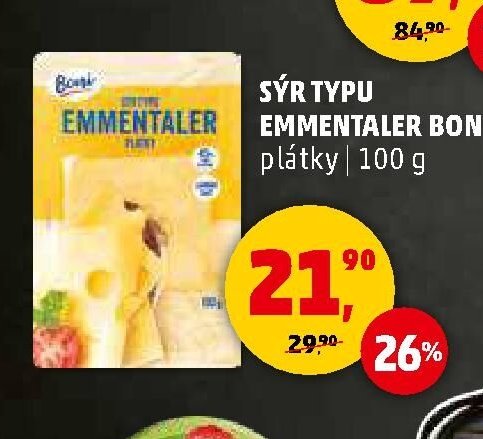 SÝR TYPU EMMENTALER BONI plátky 100 g