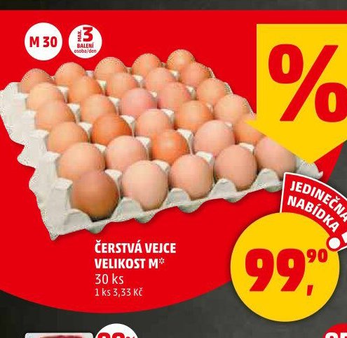 Čerstvá vejce velikost M 30 ks
