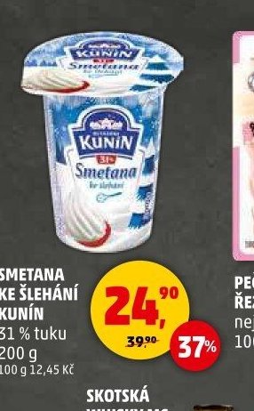 Smetana ke šlehání Kunín