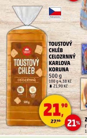TOUSTOVÝ CHLÉB CELOZRNNÝ KARLOVA KORUNA