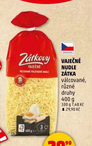 Vaječné nudle Zátkovy válcované, různé druhy 400 g