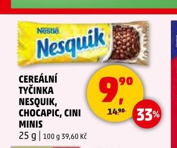 CEREÁLNÍ TYČINKA NESQUIK, CHOCAPIC, CINI MINIS