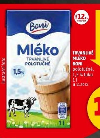 Trvanlivé mléko Boni polotučné 1 l