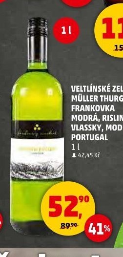 Veltlínské zelené, Müller Thurgau, Frankovka modrá, Risling vlassky, Modrý Portugal 1 l