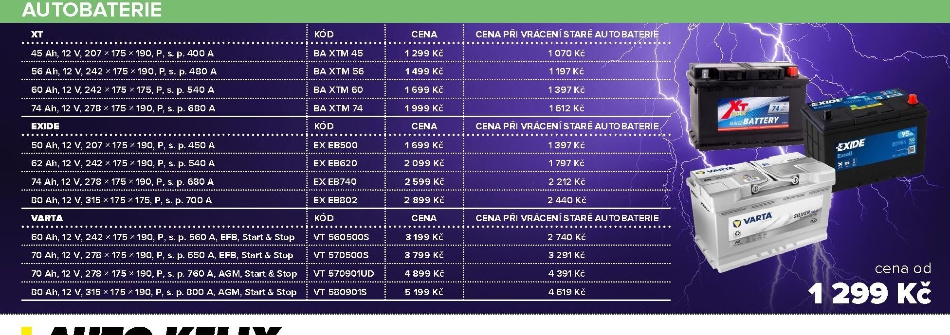 AUTOBATERIE XT, EXIDE, VARTA