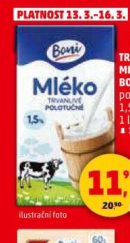 Trvanlivé mléko Boni 1,5 % tuku 1 l