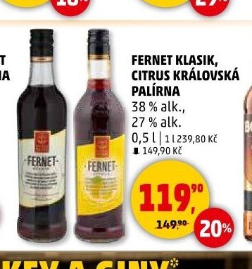 FERNET KLASIK, CITRUS KRÁLOVSKÁ PALÍRNA