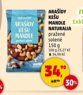 ARAŠÍDY KEŠU MANDLE NATURALIA pražené solené 150 g