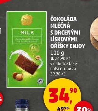 ČOKOLÁDA MLÉČNÁ S DRCENÝMI LÍSKOVÝMI OŘÍŠKY ENJOY