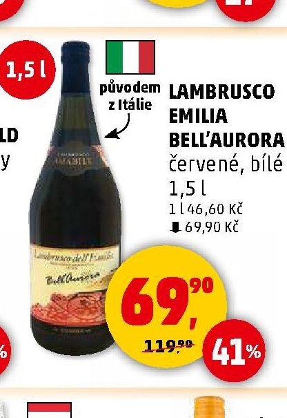 LAMBRUSCO EMILIA BELL'AURORA červené, bílé