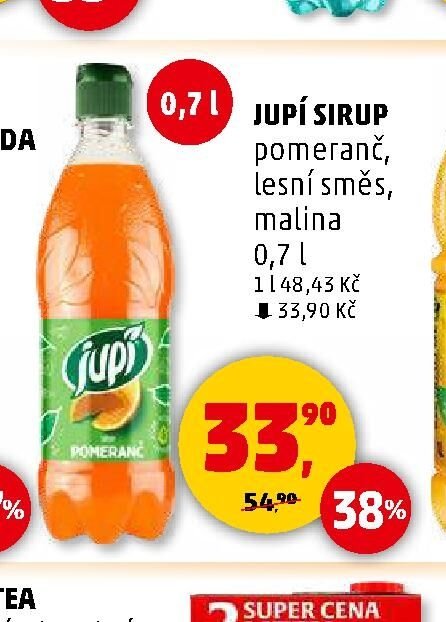 JUPÍ SIRUP pomeranč, lesní směs, malina 0,7 l