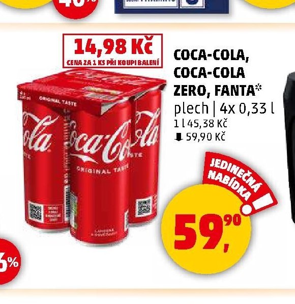 COCA-COLA, COCA-COLA ZERO, FANTA plech 4x 0,33 l