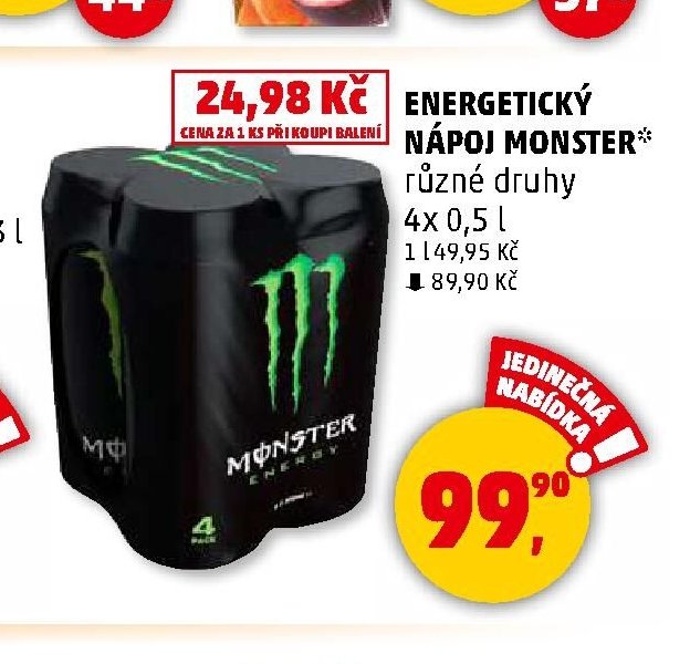 ENERGETICKÝ NÁPOJ MONSTER různé druhy 4x 0,5 l