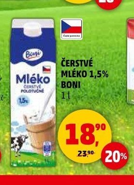 Čerstvé mléko 1,5% Boni