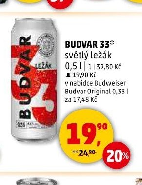 Budvar 33 světlý ležák 0,5 l