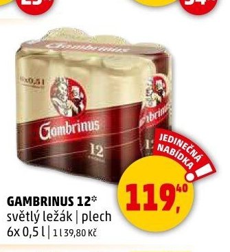 Gambrinus 12 světlý ležák plech 6x 0,5 l