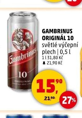 Gambrinus Originál 10 světlé výčepní plech 0,5 l