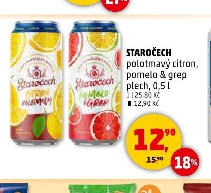 Staročech polotmavý citron, pomelo & grep plech 0,5 l
