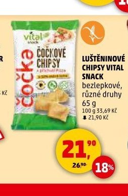 Luštěninové chipsy Vital Snack bezlepkové, různé druhy 65 g