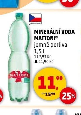MINERÁLNÍ VODA MATTONI jemně perlivá 1,5 l