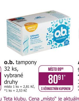 o.b. tampony 32 ks, vybrané druhy