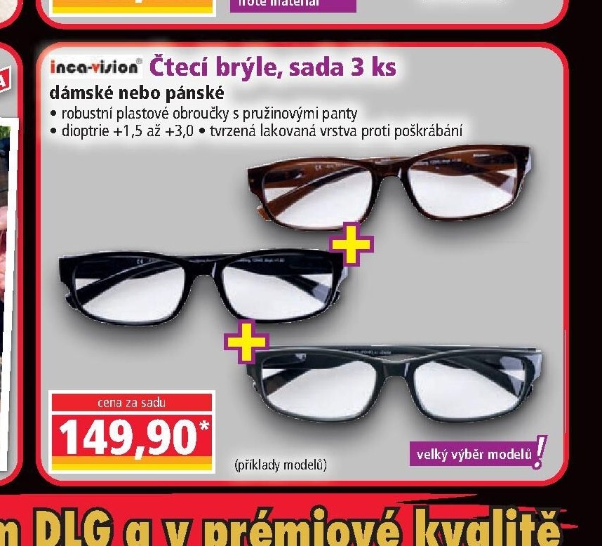 Čtecí brýle, sada 3 ks