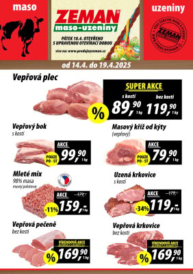 aktuální leták ZEMAN maso - uzeniny 14.4.2025-19.4.2025