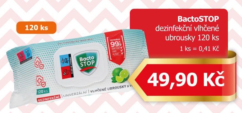 BactoSTOP dezinfekční vlhčené ubrousky 120 ks
