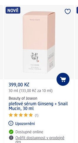 Beauty of Joseon pleťové sérum Ginseng + Snail Mucin, 30 ml