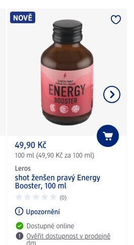 Leros shot ženšen pravý Energy Booster, 100 ml