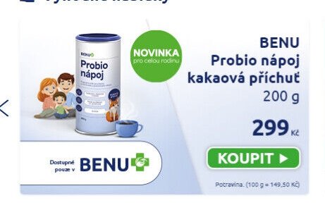 BENU Probio nápoj kakaová příchuť 200 g