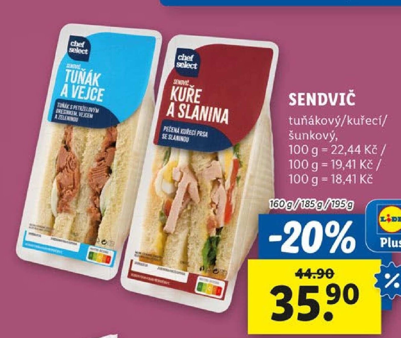 Chef Select Sendvič tuňákový/kuřecí/šunkový