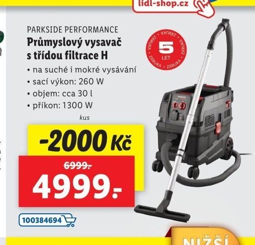 Parkside Performance Průmyslový vysavač s třídou filtrace H