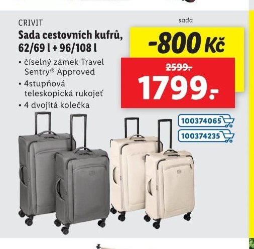 Crivit Sada cestovních kufrů, 62/69 l + 96/108 l