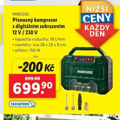 Parkside Přenosný kompresor s digitálním zobrazením 12 V / 230 V