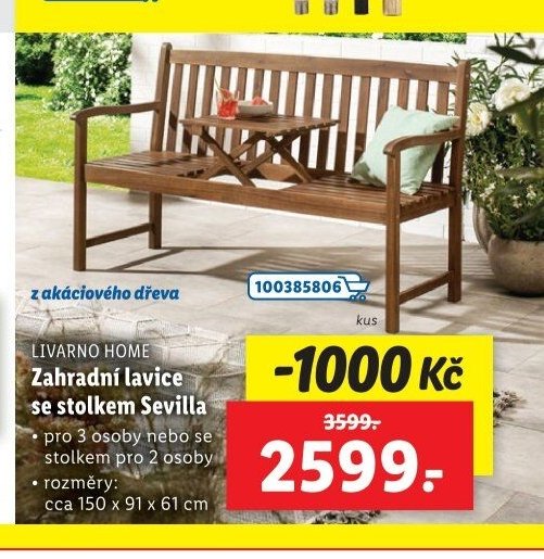 Livarno Home Zahradní lavice se stolkem Sevilla z akáciového dřeva