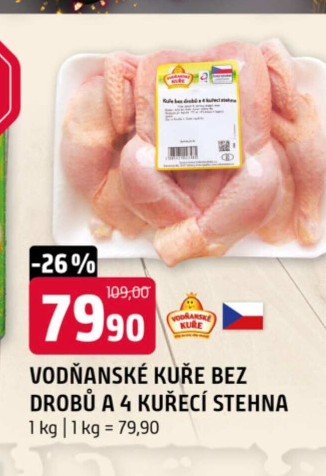 Vodňanské kuře bez drobů a 4 kuřecí stehna