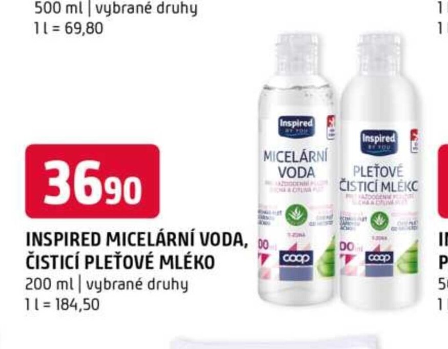 INSPIRED MICELÁRNÍ VODA, ČISTICÍ PLEŤOVÉ MLÉKO