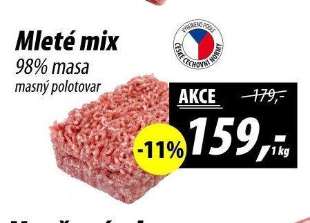 Mleté mix 98% masa masný polotovar